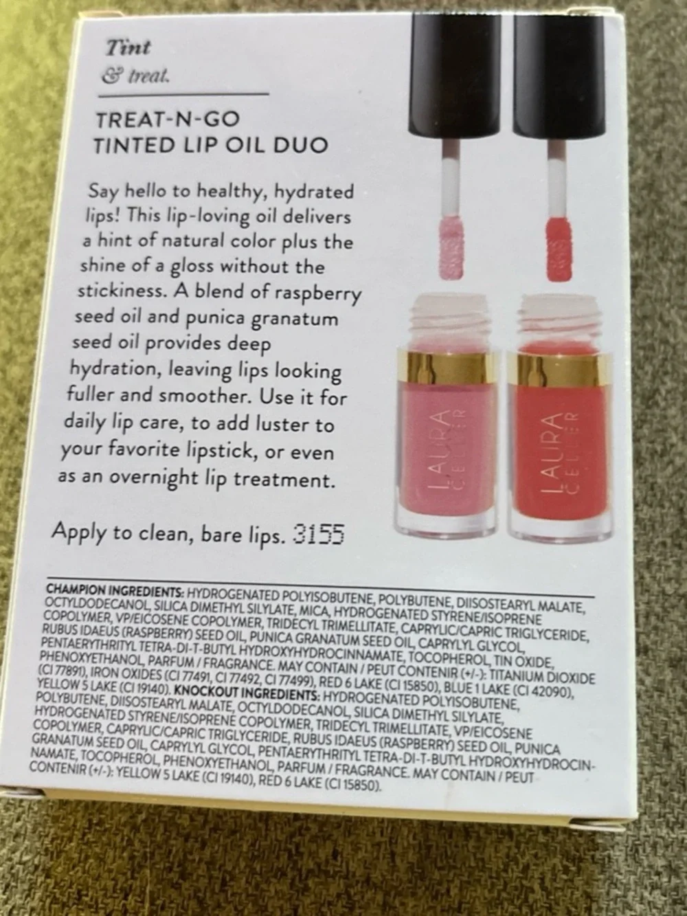 Laura Geller Treat-N-Go Tinted Lip Oil DUO .11oz/3.2ml Champion & Knockout NEW